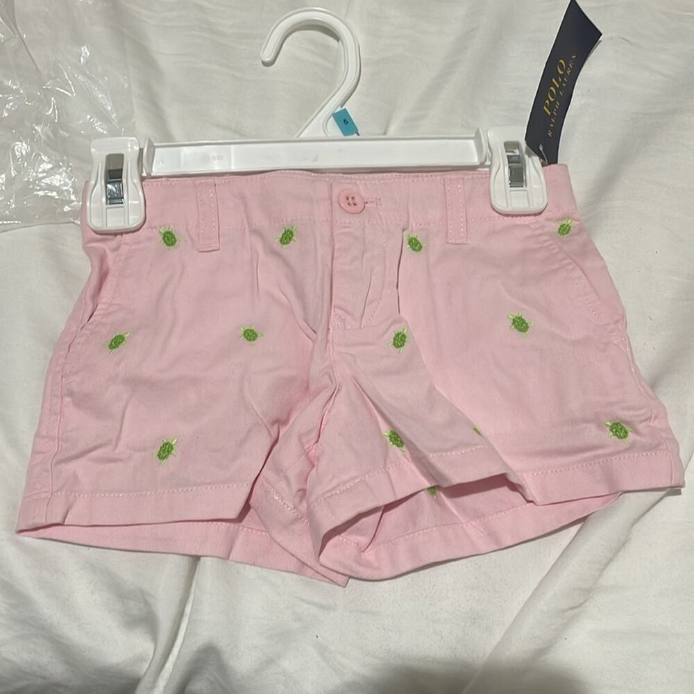 Ralph Lauren 5 pink cotton chino short green embroidered turtles nwt perfect